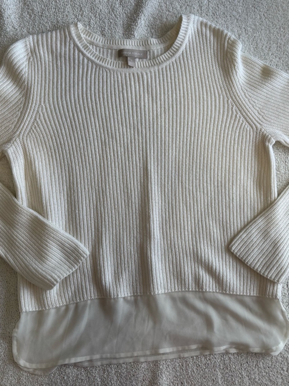 Banana Republic Cream Ribbed Sweater with Sheer Hem